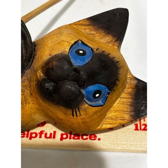 MCM Siamese Cat Solid Wood statue Folk Art Sculpture Hand Carved 12" collector - Picture 7 of 11